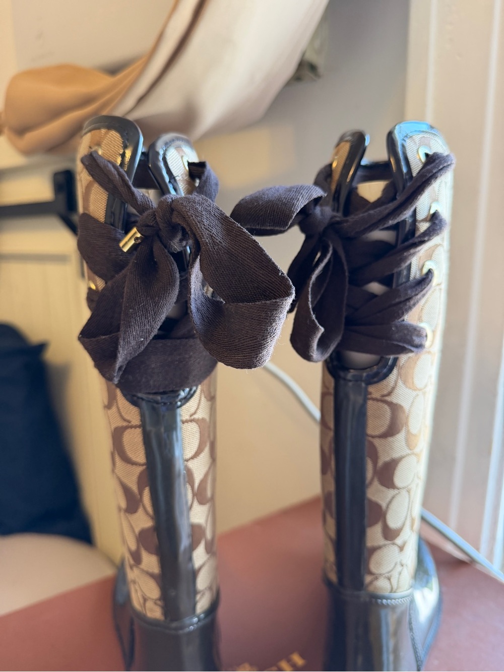 Coach Tristee rain boot Chestnut & Khaki Signature Lace-Up Rain Boots - Picture 2 of 8